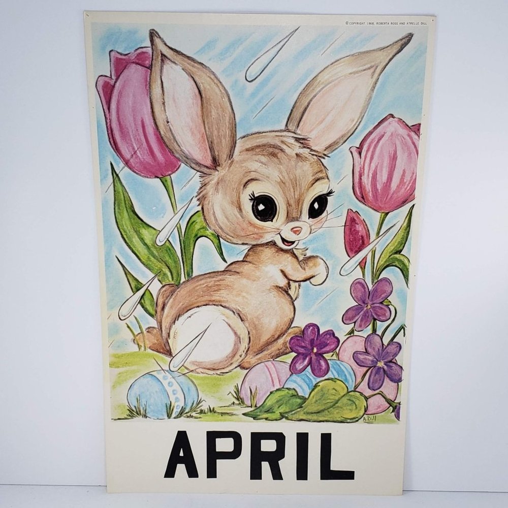 Vintage 1968 Classroom Poster Print Atrelle Dill Roberta Ross April Showers